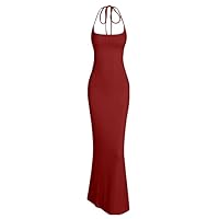 Women's Tie Back Halter Neck Cami Long Dress, Elegant Chic Backless Sleeveless Mermaid Bodycon Dresses