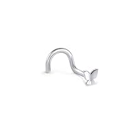 14k Solid White Gold Nose Ring, Stud, Nose Screw, L Bend, Nose Bone 3.5mm Butterfly 22G 20G or 18G