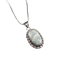 925 Sterling Silver Blue Amazonite Gemstone Pendant Jewelry