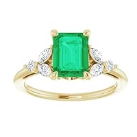 Trillium Emerald Ring 1.5 CT 14k Gold, Emerald & Marquise Diamond Ring, Nature Emerald Engagement Ring, Elvish Emerald Ring, Filigree Wedding Ring, Victorian Bridal RIng, Perfact for Gift