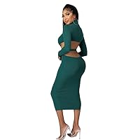 Solid Color Women's Long Sleeve Bodycon Dress Cocktail Party Club Dress