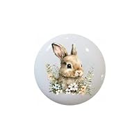 Floral Bunnies Bunny Rabbits - DECORATIVE Ceramic Dresser Drawer PULLS Cabinet Cupboard KNOBS (#2)