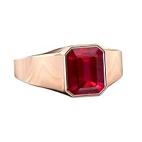 3 CT Emerald Cut Ruby Engagement Ring 18K Ruby Gemstone Signet Wedding Ring Unisex Signet Ring Emerald Cut Men Ring Red Ruby Rings Gift For Him