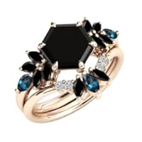 14k Gold Black Onyx Wedding Ring Set For Women 2 CT Antique Ring Set Hexagon Cut Black Gemstone Art Deco Cluster Engagement Rings Set