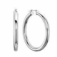 14k REAL Yellow or White or Rose/Pink Gold 3MM Thickness Classic Polished Round Tube Hoop Earrings with Snap Post Closure For Women in Many Sizes and Gauges (15mm, 20mm, 25mm, 30mm, 40mm, 45mm, 50mm)
