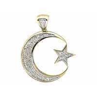 DTJEWELS 0.60 CT Round Cut VVS1 Diamond Crescent Moon-Star Charm Pendant 14K Yellow Gold Plated Sterling Silver