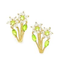14k Yellow Gold August Green CZ Two Flowers Leaf Leverback Earrings Measures 16x10mm Jewelry for Women