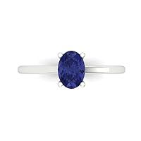 1.05 ct Oval Cut Solitaire Genuine Simulated Blue Tanzanite 4-Prong Stunning Classic Statement Ring 14k White Gold for Women