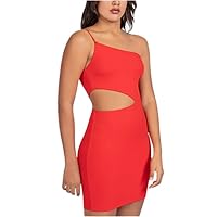 B Darlin Womens Red Stretch Cut Out Zippered Spaghetti Strap Asymmetrical Neckline Short Cocktail Body Con Dress Juniors 13