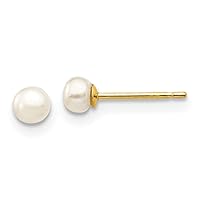 10k Gold 3 4mm White Button Freshwater Cultured Pearl Stud Post Earrings Jewelry for Women
