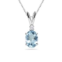0.02 Cts Diamond & 1.10 Cts of 8x6 mm AA Oval Aquamarine Pendant in 18K White Gold