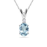 0.02 Cts Diamond & 0.32-0.47 Cts of 6x4 mm AA Oval Aquamarine Pendant 18K White Gold