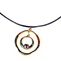 Verdigris Patina Solid Brass Double Asymmetrical Circle Pendant - Violette Crystal