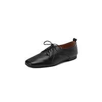TinaCus Women's Soft Leather Handmade Square Toe Lace Up Comfortable Office Oxford Flats Shoes