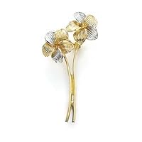 14k Two Tone Gold Two Flowers Pin Jewelry Gifts for Women