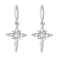 0.16 CT Round Created Diamond Dangling Cross Delicate Earrings 14K White Gold Over