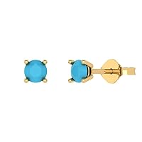 0.20 ct Brilliant Round Cut Solitaire VVS1 Simulated Turquoise Pair of Stud Earrings 18K Yellow Gold Butterfly Push Back