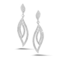 0.90 CT Round Cut Diamond Flower Drop Dangle Earrings 14k White Gold Finish