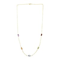 14k Yellow Gold Multi gemstone Paperclip Chain Necklace Lobster Clasp Contains 6x4mm Baguette Garnet Jewelry Gifts for Women