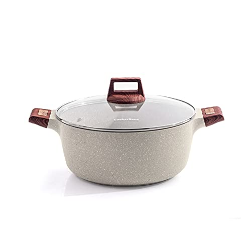 CookerBene 7.87 Inch Soup Pot Nonstick Aluminum Stockpots With Lid 20 CM Medical Stone Coating Beige