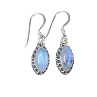 925 Sterling Silver Natural Rainbow Moonstone Gemstone Earring Gift Jewelry