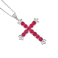 RKGEMSS Natural Red Ruby Cross Pendant Necklace, 925 Sterling Silver, Red Crystal Jewelry, Holy Cross Pendant, Gift For Her, November Birthstone.
