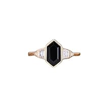 Generic 3 CT Vintage Hexagon Shpaed Black Onyx Engagement Ring 14k Gold Black Onyx Antique Wedding Ring Art Deco Black Gemstone Bridal Ring for Women Proposal/Anniversary/Promise Ring, Yellow