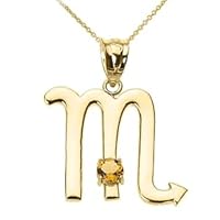 Yellow Gold Scorpio Zodiac Sign November Birthstone Pendant Necklace - Gold Purity:: 14K, Pendant/Necklace Option: Pendant With 16