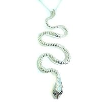 Ladies Solid 925 Sterling Silver Natural Opal & Sapphire Detailed Snake Pendant Necklace
