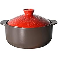 Ceramic Casserole Earthen Pot Ceramic Cookware Casserole Dish for Cooking - High Temperature Resistance, Open Fire Gas Stew Pan, Capacity 2.5L-Red