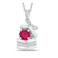 1 CT Round Created Ruby Solitaire Giftbox Pendant Necklace 14k White Gold Finish