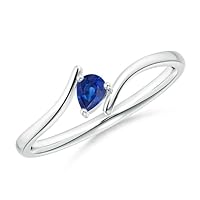 Pear Shape Blue Sapphire Solitaire Ring 925 Sterling Silver September Birthstone Gemstone Jewelry Wedding Engagement Women Birthday Gift
