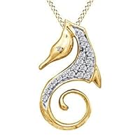 0.16 Cttw Round Cut Diamond Seahorse Pendant Necklace 14k Yellow Gold Plated