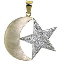 DTJEWELS 1/3 CT Round Cut Prong Set Diamond Moon & Star Crescent Religious Charm Pendant 14K Yellow Gold Over Stearling Silver