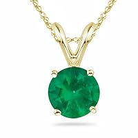 0.08-0.14 Cts of 3 mm AA Round Natural Emerald Solitaire Pendant in 14K Yellow Gold