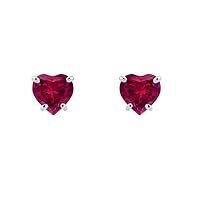 Dazzle Touch 1.00 ct. Heart Ruby Screw Back Stud Earrings 925 Sterling Silver July BIRTHSTONE