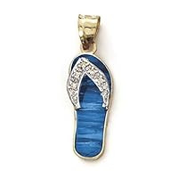 14k Two Tone Gold Blue Simulated Opal Flip Flop Diamond Accent Pendant Necklace Jewelry for Women