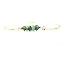 Natural Emerald 4mm Rondelle Shape Faceted Cut Gemstone Beads 7 Inch Gold Plated Clasp Bracelet For Men, Women. Natural Gemstone Link Bracelet. | Lcbr_02447