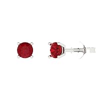 0.5 ct Brilliant Round Cut Solitaire Genuine Simulated Red Ruby Pair of Designer Stud Earrings Solid 14k White Gold Push Back