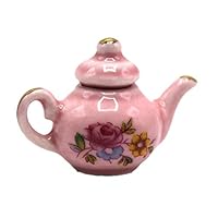 Dollhouse Pink & Gold Floral Teapot Miniature Kitchen Dining Accessory 1:12