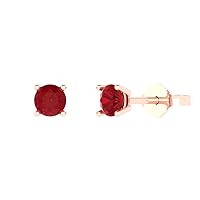 0.5 ct Round Cut Solitaire Genuine Simulated Red Ruby Pair of Designer Stud Earrings Solid 14k Pink Rose Gold Push Back