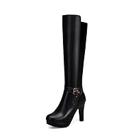 Ladies Winter Boots Shoes high Heels Knee-high Boots Thick-Soled Boots Round Toe Rubber-Soled high Heels Thick Heel Autumn and Winter Knight Boots