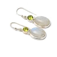 925 Sterling Silver Pretty Oval Moonstone With Peridot Dangle Earring Jewelry