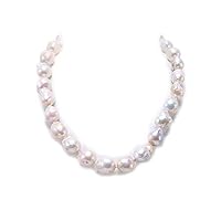 JYX Pearl Baroque Necklace for Women White Freshwater Cultured Edison Pearl Necklace 18