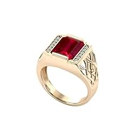 1.5 CT Vintage Ruby Engagement Ring Antique Men Wedding Ring Emerald Cut Red Gemstone Wedding Ring 18k Gold Ruby Ring For Men Statement Ring