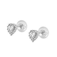 Little Girls 14K White Gold Simulated Birthstone Silicone Back Heart Shaped Earrings