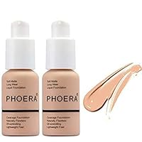2 Pack - PHOERA Foundation - Flawless Soft Matte Liquid Foundation with 24 HR Oil Control and Concealer, Full Coverage Makeup for a Smooth, Long-Lasting Look, Waterproof, 30ml (103 Warm Peach)