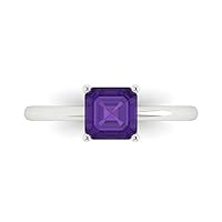Clara Pucci 1.0 carat Asscher Cut Solitaire Natural Purple Amethyst Proposal Wedding Bridal Anniversary Ring 18K White Gold