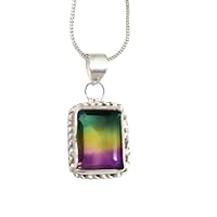 Sterling Silver 925 Gorgeous Multi Tourmaline Gemstone Pendant With Chain