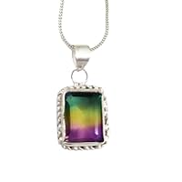 Handmade 925 Sterling Silver Multi Tourmaline Gemstone Pendant Jewelry